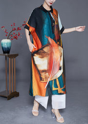 Modern Oversized Print Pockets Silk Holiday Dress Summer