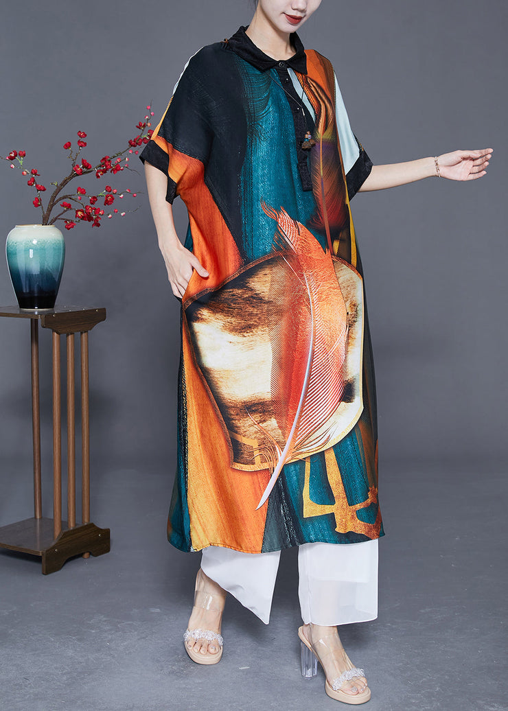 Modern Oversized Print Pockets Silk Holiday Dress Summer