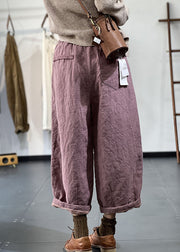 Modern Pink Elastic Waist Pockets Fine Cotton Filled Wide Leg Pants Winter