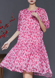 Modern Pink Exra Large Hem Print Chiffon Dress Summer