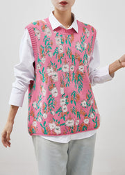 Modern Pink Jacquard Knit Pullover Vests Winter