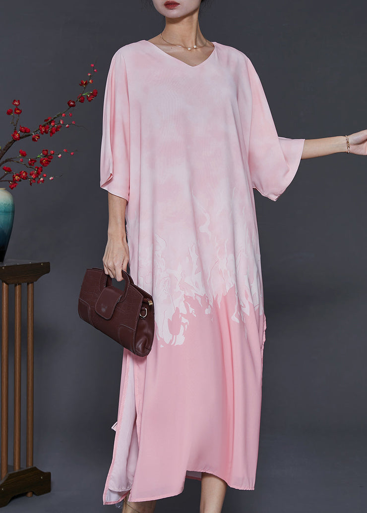 Modern Pink Oversized Tie Dye Chiffon Maxi Dresses Bracelet Sleeve