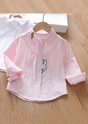 Modern Pink Peter Pan Collar Print Cotton Girls Blouse Long Sleeve