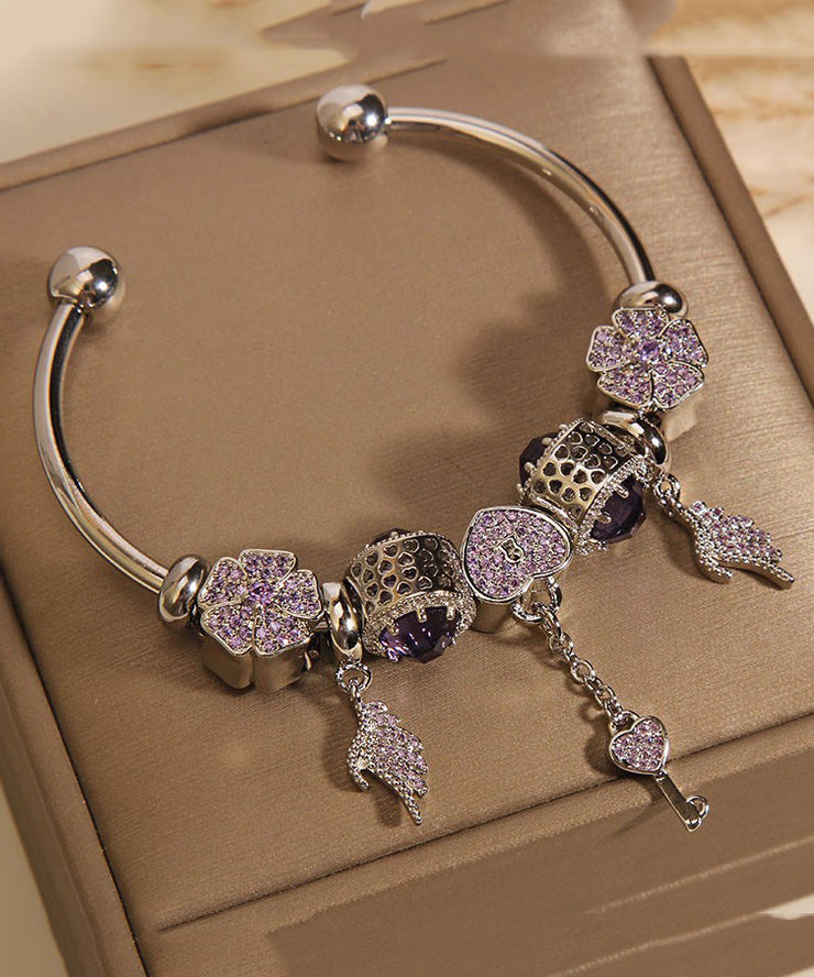 Modern Purple Alloy Crystal Zircon Love Tassel Cuff