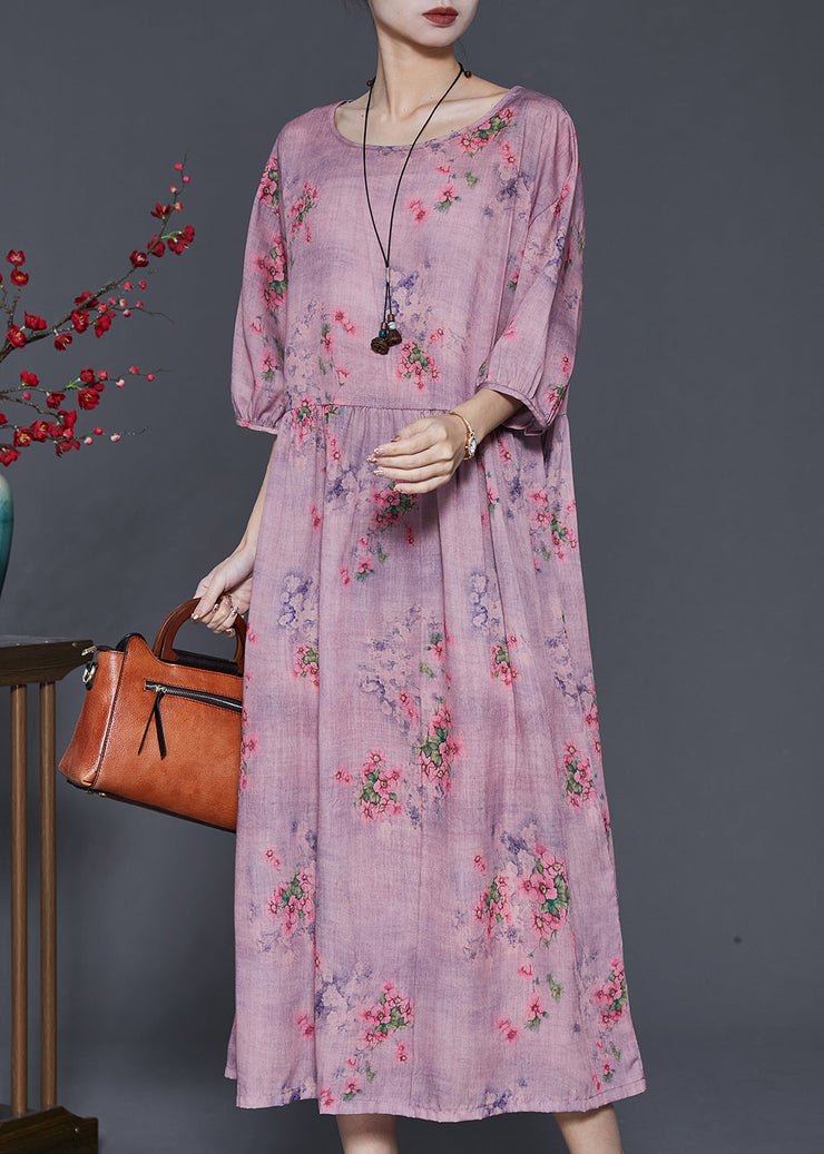 Modern Purple Oversized Print Linen Dress Summer