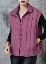 Modern Purple Peter Pan Collar Pockets Fine Cotton Filled Vests Spring