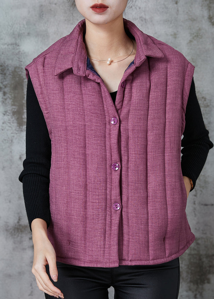 Modern Purple Peter Pan Collar Pockets Fine Cotton Filled Vests Spring