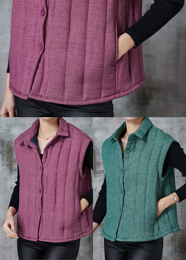 Modern Purple Peter Pan Collar Pockets Fine Cotton Filled Vests Spring