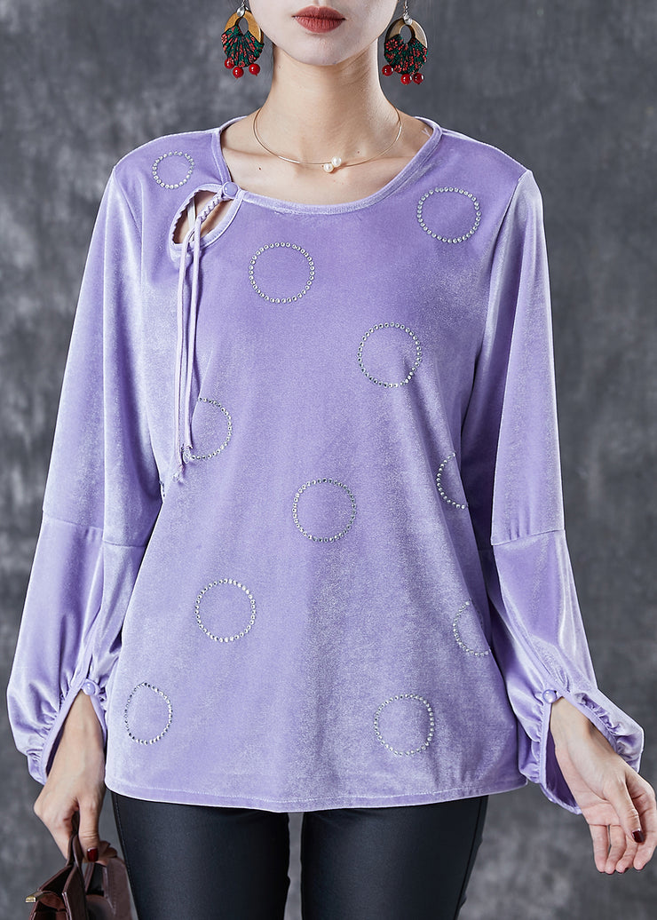 Modern Purple Zircon Hollow Out Silk Velour Tops Fall