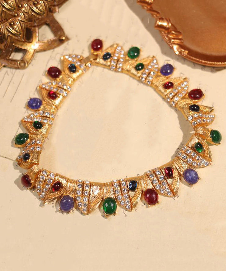 Modern Rainbow Ancient Gold Zircon Gem Stone Choker