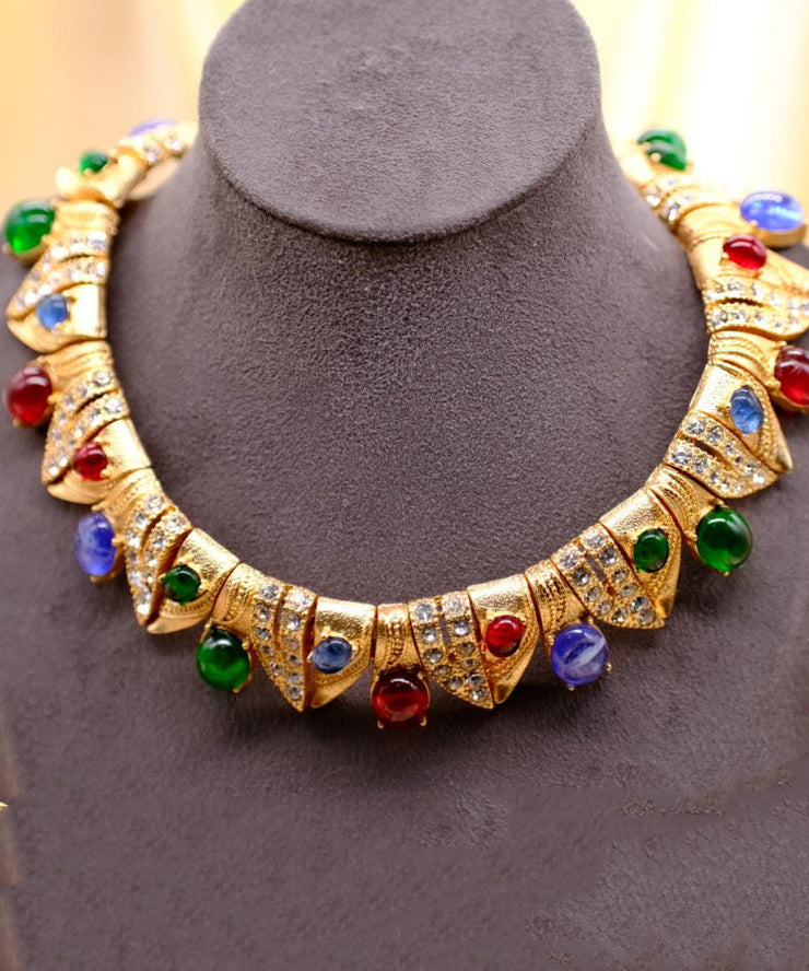 Modern Rainbow Ancient Gold Zircon Gem Stone Choker