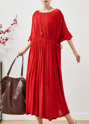 Modern Red Oversized Drawstring Cotton Dresses Summer