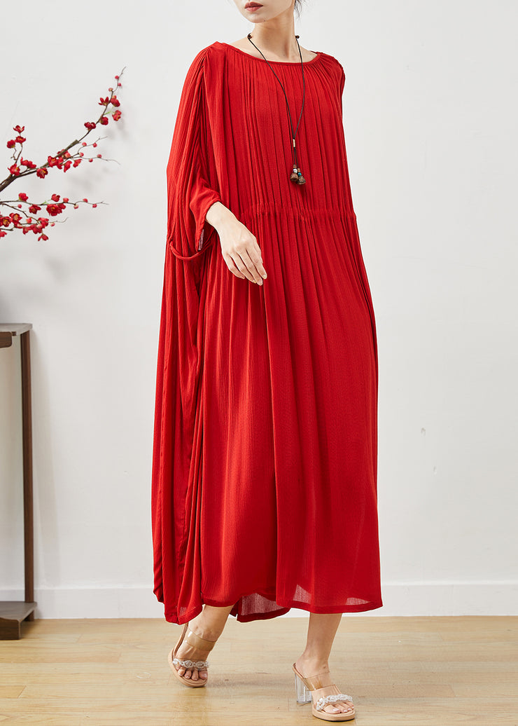 Modern Red Oversized Drawstring Cotton Dresses Summer