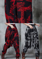 Modern Red Oversized Print Cotton Harem Pants Spring