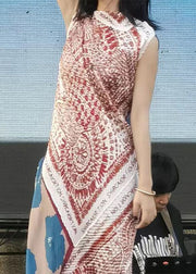 Modern Red Print Patchwork Chiffon Holiday Dresses Sleeveless