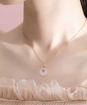 Modern Rose Gold Sterling Silver Inlaid Chalcedony Pendant Necklace