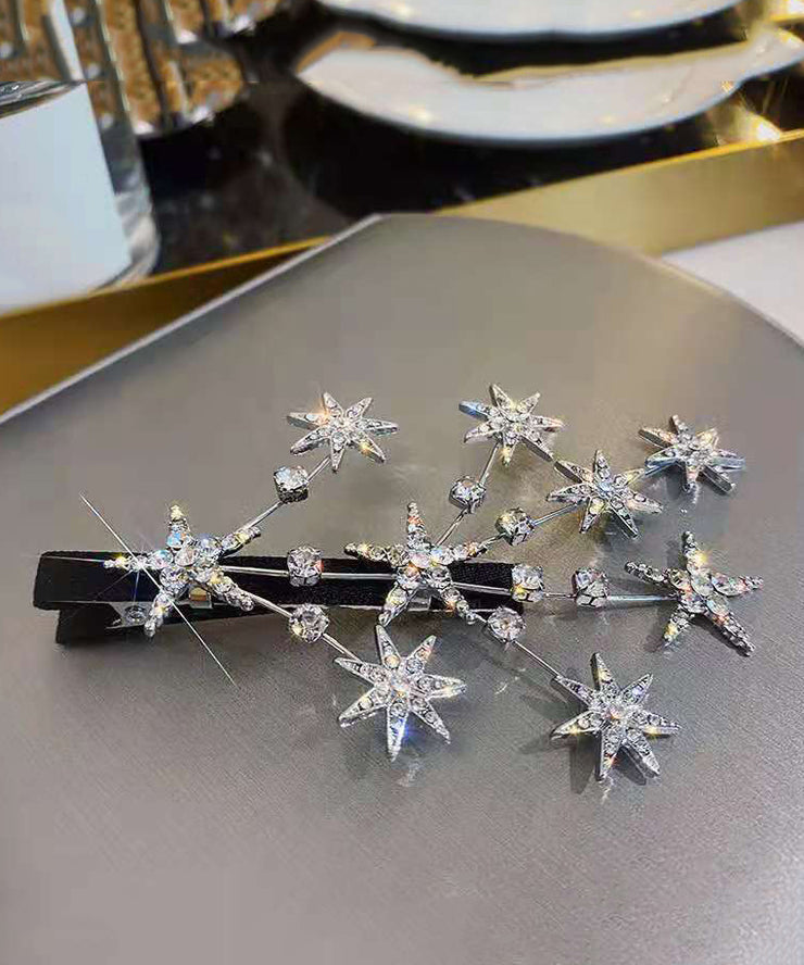 Modern Silk Sterling Silver Zircon Star Hairpin