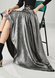 Modern Silvery Exra Large Hem Silk Velour Skirt Fall