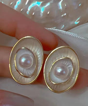 Modern White Alloy Pearl U Shaped Stud Earrings