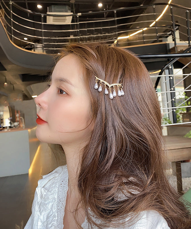 Modern White Alloy Zircon Pearl Tassel Hairpin