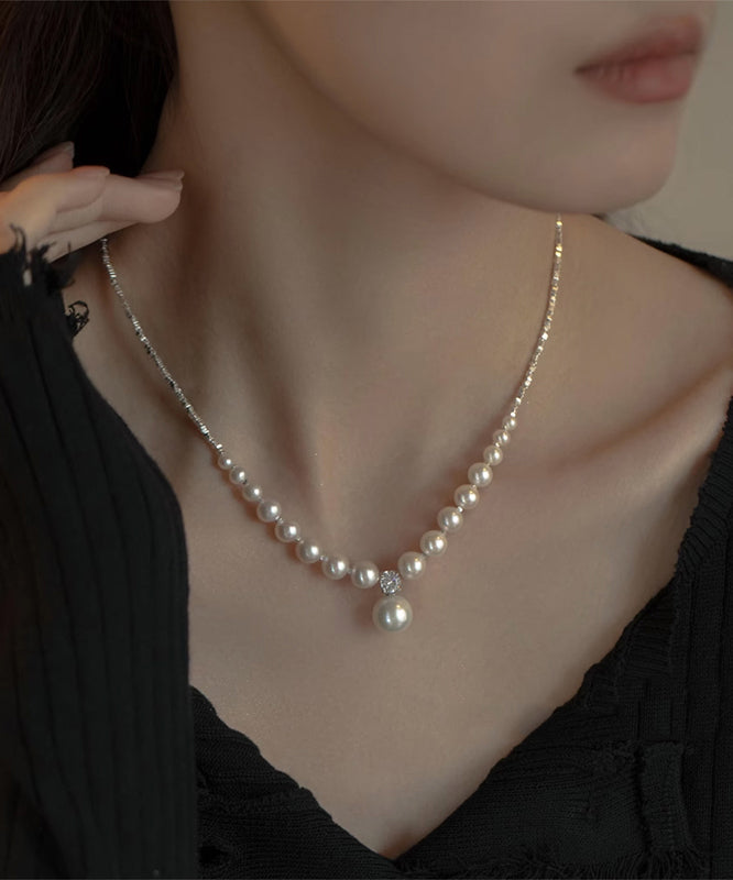 Modern White Copper Overgild Pearl Zircon Pendant Necklace