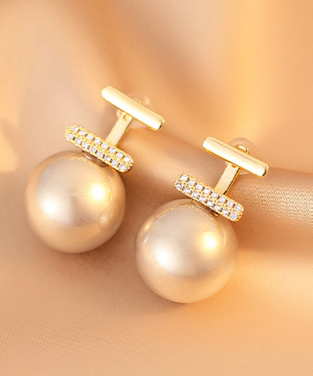 Modern White Copper Overgild Pearl Zircon Stud Earrings