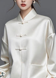 Modern White Embroidered Patchwork Silk Cotton Fall Coats