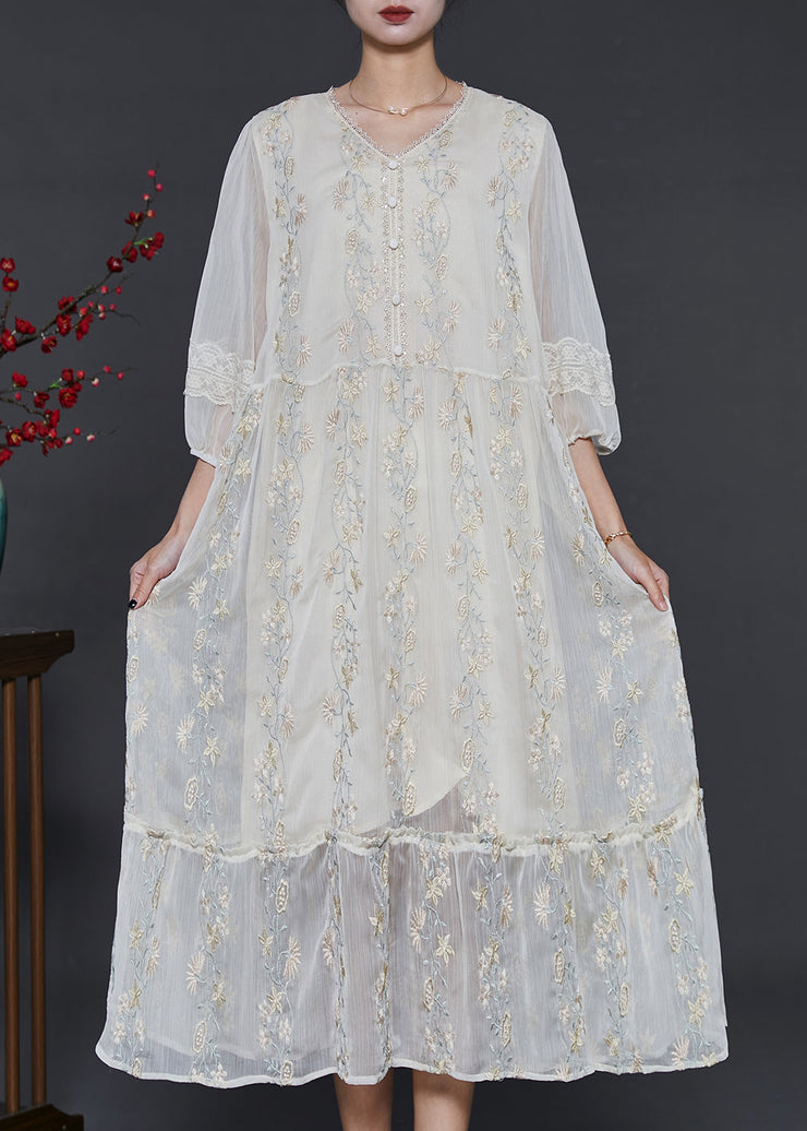 Modern White Embroidered Silk Maxi Dresses Summer