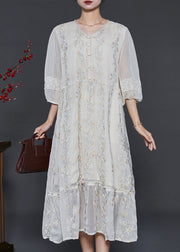 Modern White Embroidered Silk Maxi Dresses Summer