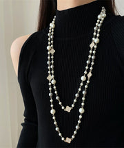 Modern White Overgild Pearl Clover Zircon Princess Necklace