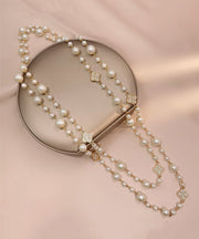 Modern White Overgild Pearl Clover Zircon Princess Necklace