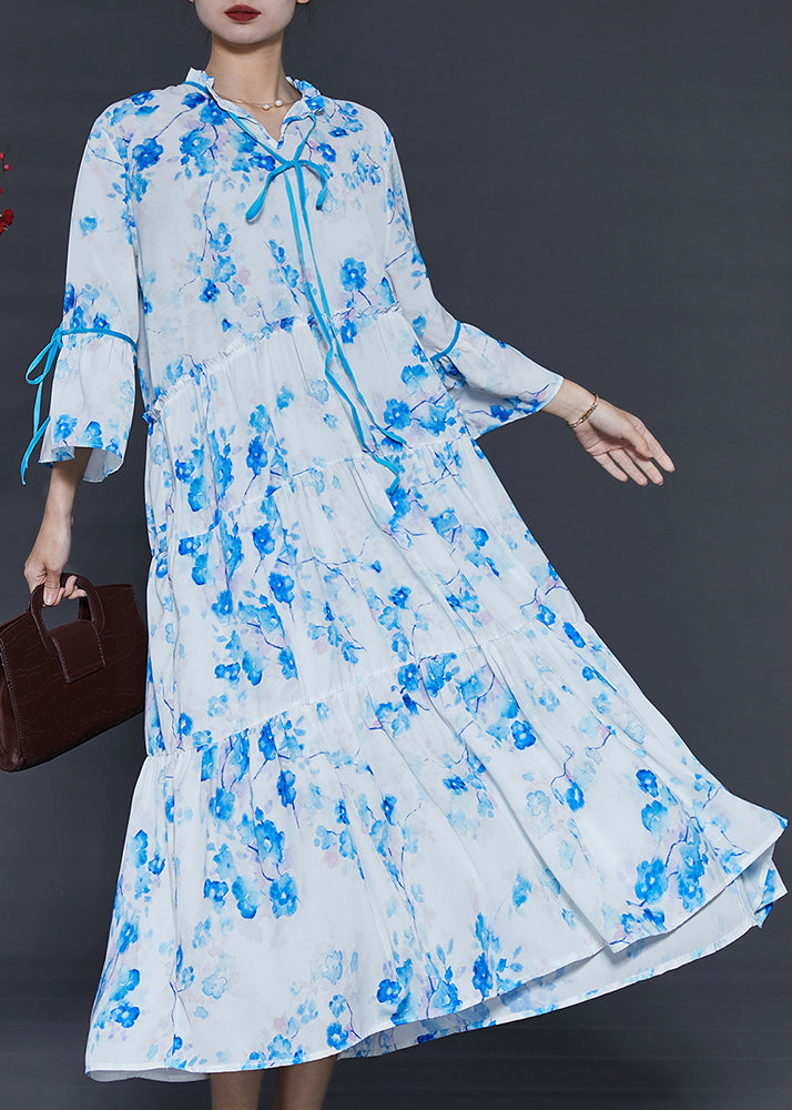 Modern White Ruffled Print Cotton Long Dresses Summer