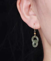 Modern White Silver Patchwork Jade Drop Earrings