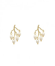 Modern White Sterling Silver Overgild Inlaid Pearl Branch Shaped Hoop Earrings