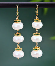 Modern White Sterling Silver Overgild Pearl Lantern Drop Earrings