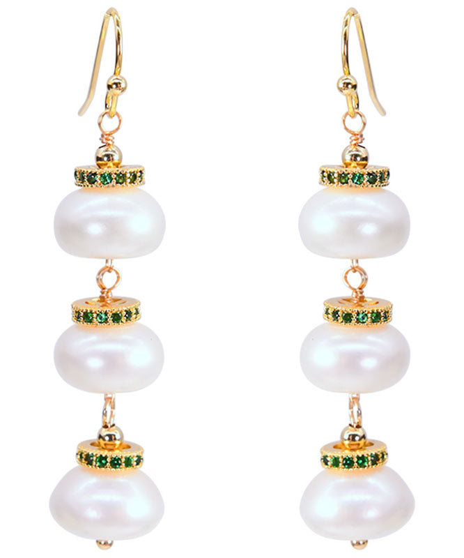 Modern White Sterling Silver Overgild Pearl Lantern Drop Earrings