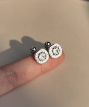 Modern White Sterling Silver Square Zircon Stud Earrings