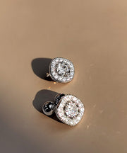 Modern White Sterling Silver Square Zircon Stud Earrings