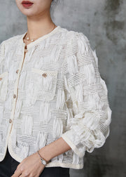 Modern White Wrinkled Pockets Cotton Coats Spring