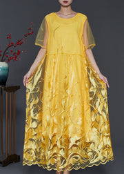 Modern Yellow Embroidered Hollow Out Tulle Dresses Summer