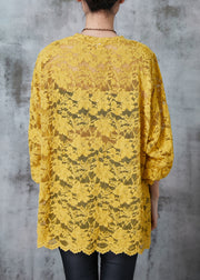 Modern Yellow Hollow Out Side Open Lace Top Summer