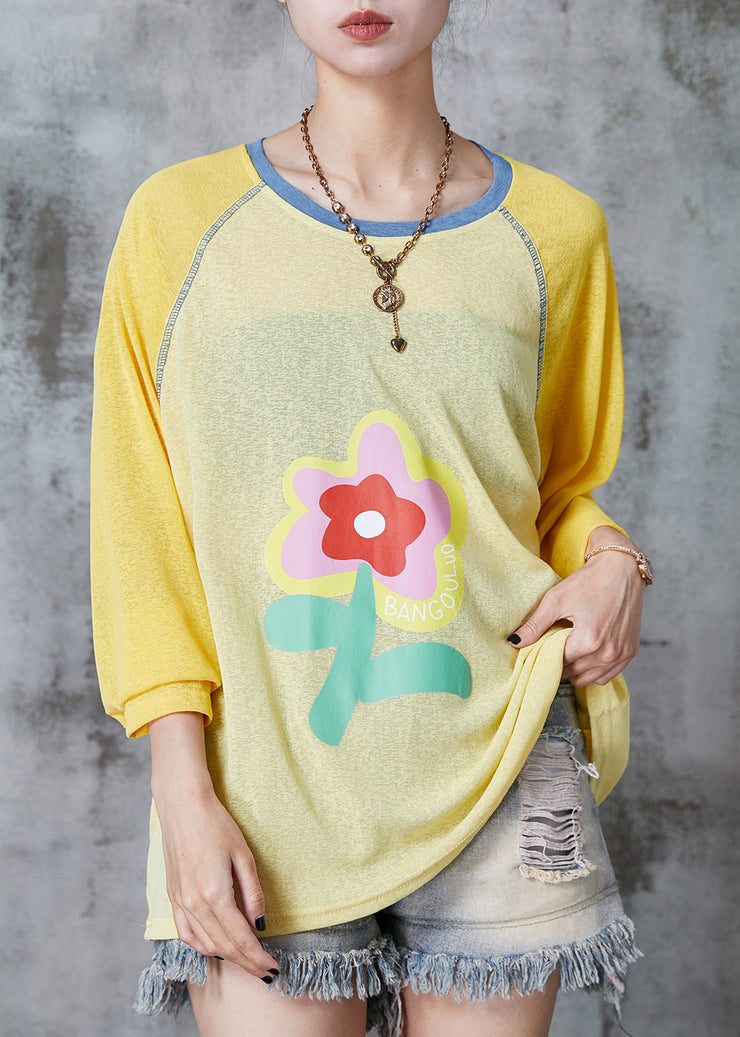 Modern Yellow Oversized Floral Cotton Blouse Top Summer