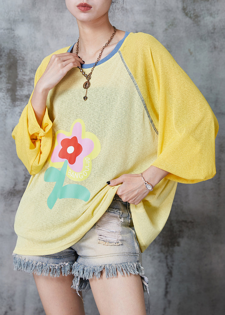 Modern Yellow Oversized Floral Cotton Blouse Top Summer