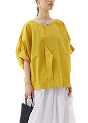 Modern Yellow Patchwork Wrinkled Cotton Shirts Summer