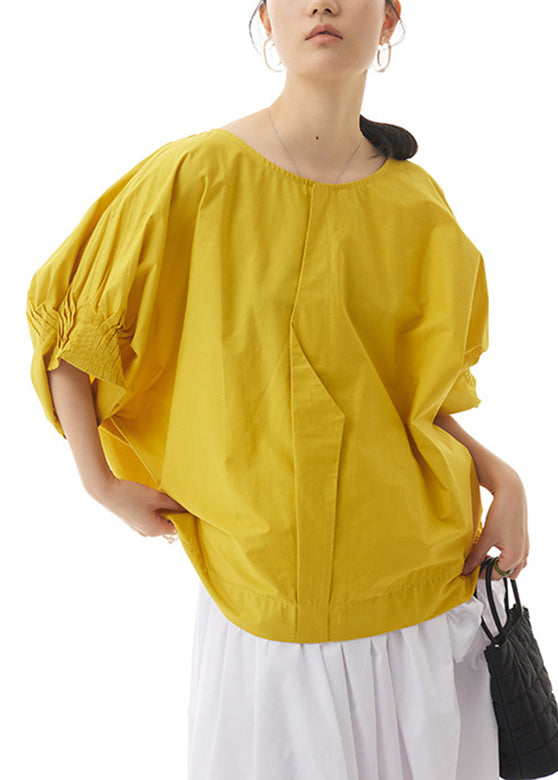 Modern Yellow Patchwork Wrinkled Cotton Shirts Summer