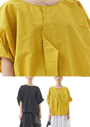 Modern Yellow Patchwork Wrinkled Cotton Shirts Summer