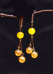 Modern Yellow Pearl Tassels Drop Earrings