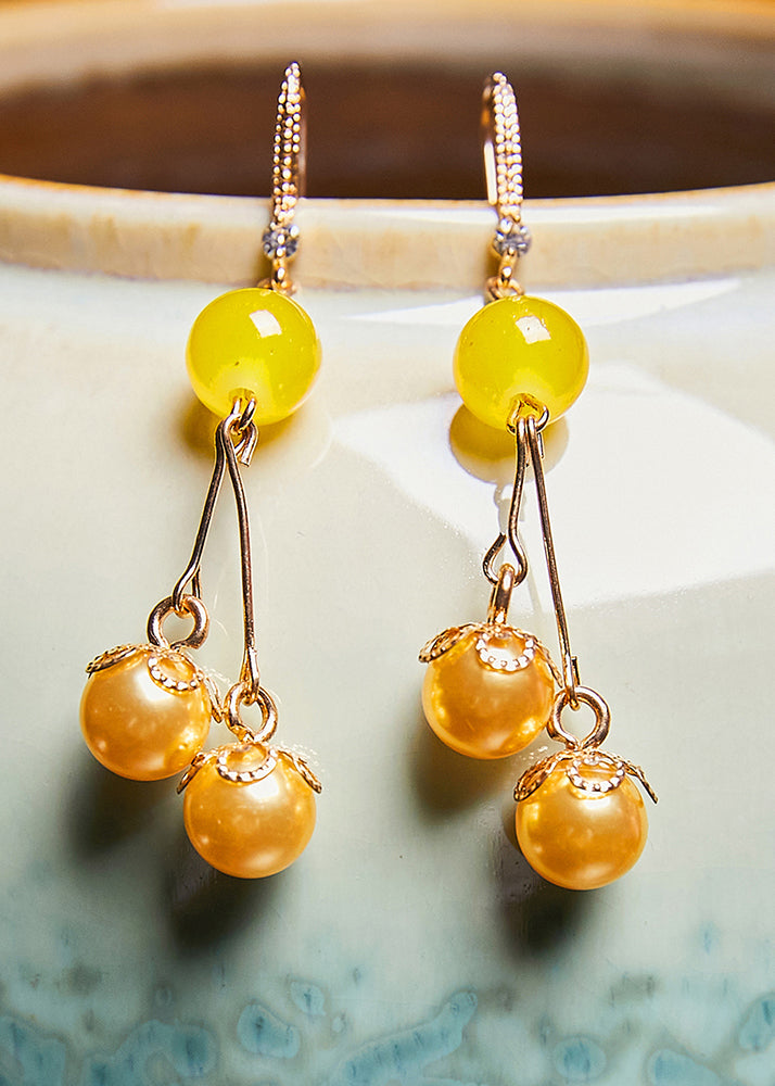 Modern Yellow Pearl Tassels Drop Earrings