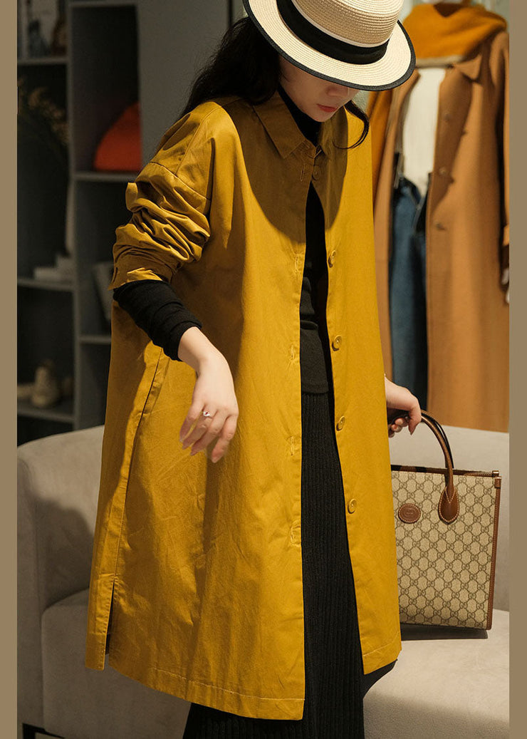 Modern Yellow Peter Pan Collar Oversized Cotton Long Shirts Fall