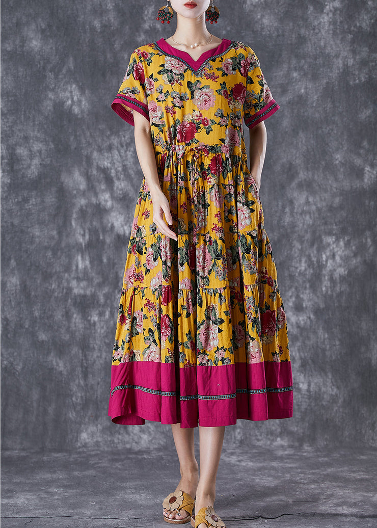 Modern Yellow Print Exra Large Hem Cotton Holiday Dresses Summer